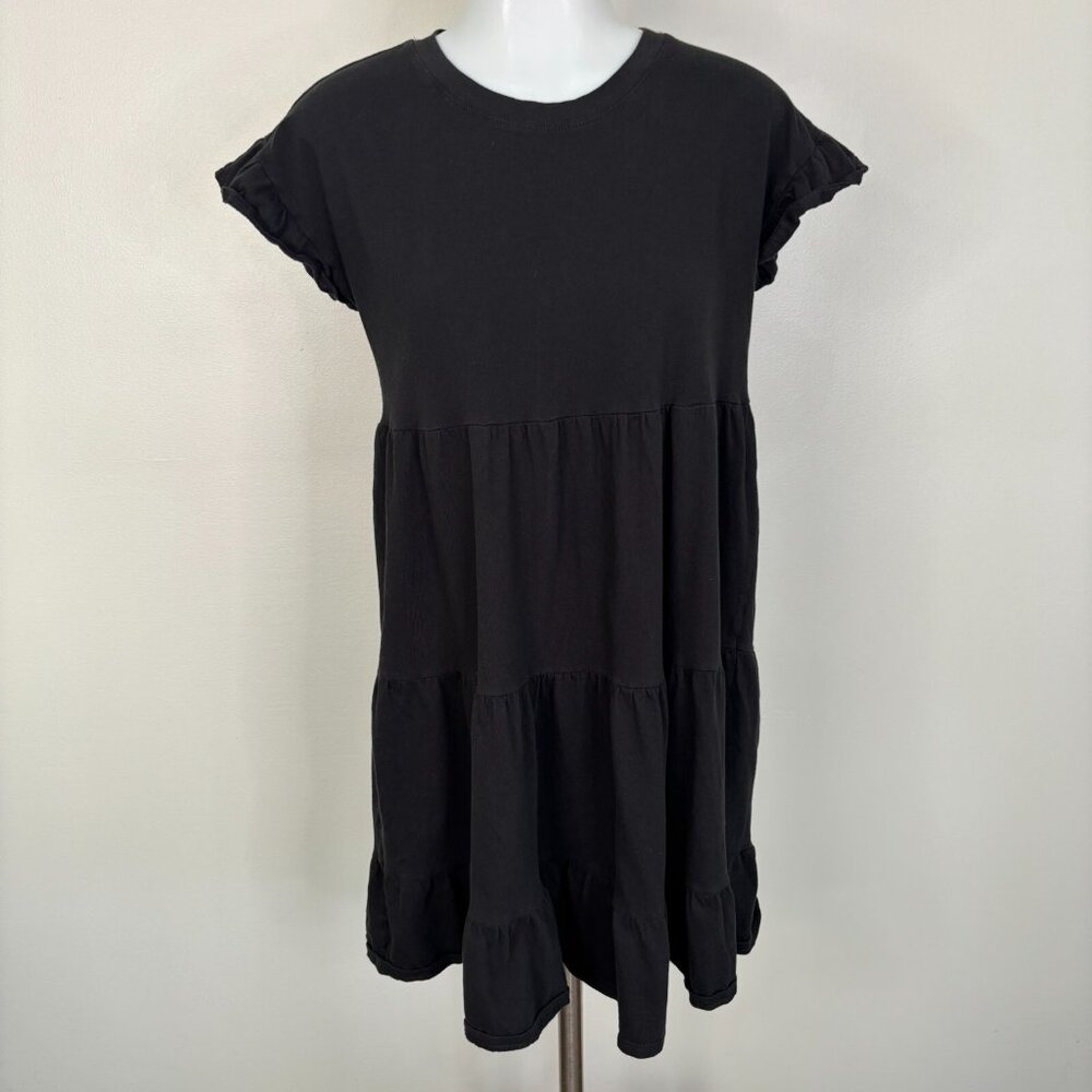 J. Crew‎ Tiered Swing Dress XS Black Flutter Sleeve Cotton Casual Women's